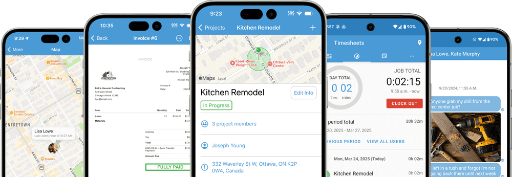 Phone screenshots showing the Probuild app features