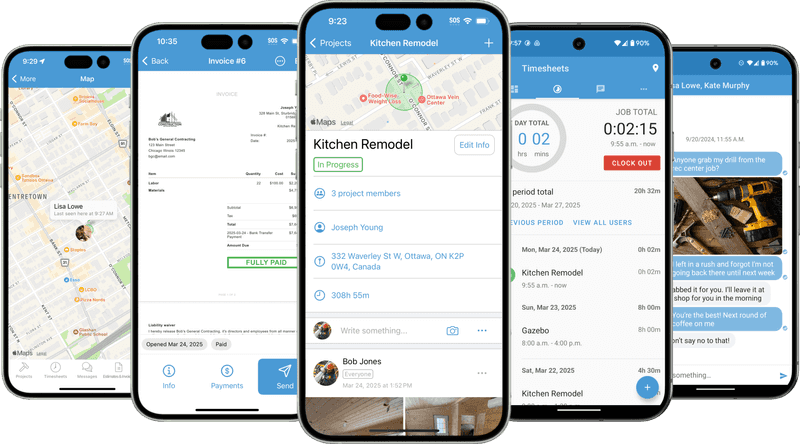 Phones with app screenshots